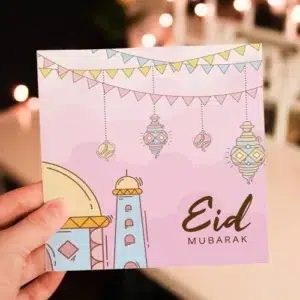 Eid Mubarak greeting cards with colorful designs and Islamic patterns. to share the spirit of eid with your loved ones