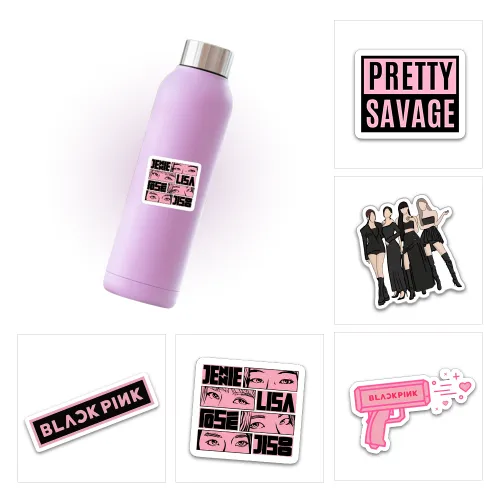 Black Pink stickers featuring the popular K-pop group, ideal for decorating laptops with K-pop inspired designs.