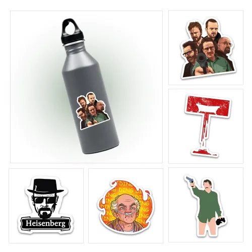 Breaking Bad sticker pack, featuring designs from the acclaimed TV show Breaking Bad, suitable for fans looking to personalize their laptops with TV show-themed stickers.