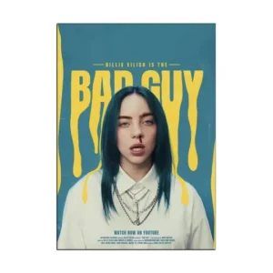 Billie Eilish wall poster featuring iconic "bad guy" vibes. Pakistan's Finest Wall Decor, Wall Art.