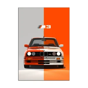 Discover the epitome of style and luxury with this captivating BMW Wall Art. Admire the orange and white poster showcasing a stunning BMW car.