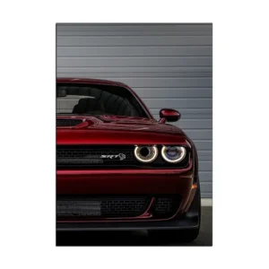 Eye-catching red Dodge Challenger wall art poster for a stylish room decor.