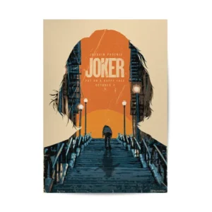 "Joker movie wall poster showcasing the haunting portrayal of the iconic character, capturing the essence of the acclaimed film, a bold addition to any movie enthusiast's collection."