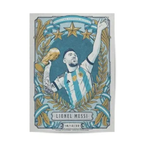 "Messi wall poster celebrating the brilliance of the legendary footballer, capturing his iconic moments on the field, a must-have for fans and admirers of the beautiful game."