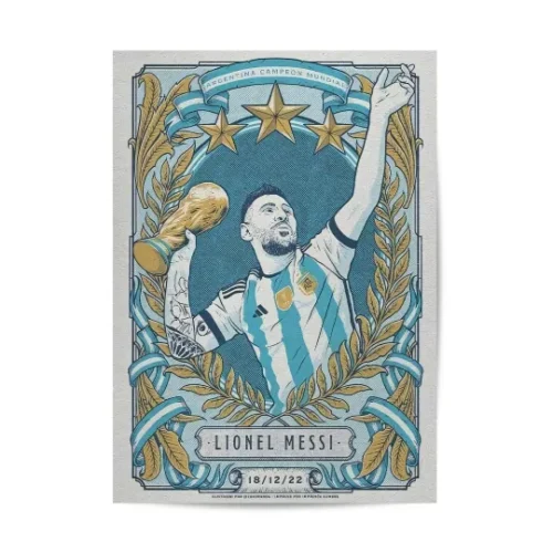 "Messi wall poster celebrating the brilliance of the legendary footballer, capturing his iconic moments on the field, a must-have for fans and admirers of the beautiful game."