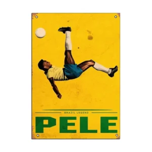 A legendary Pele wall poster capturing the soccer icon in action, showcasing his unmatched skills on the field.