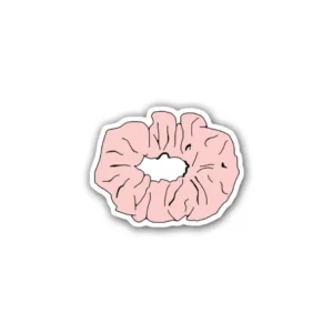 A pink scrunchie sticker ideal for laptops, diaries, bottles, and more, perfect as a cute and trendy gift