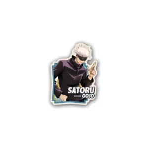 Satoru Gojo Sticker featuring iconic design, perfect for laptops, water bottles, and diaries. Made from durable PVC material for lasting charm.
