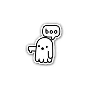 A Boo ghost sticker ideal for laptops, diaries, bottles, and more, perfect as a spooky and cute gift.