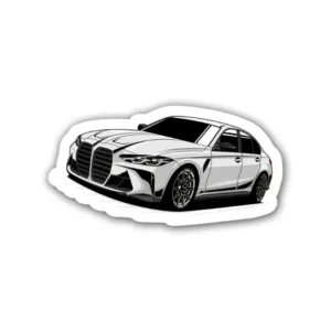 A white BMW M3 sports car sticker ideal for laptops, diaries, bottles, and more, perfect as a gift for car enthusiasts.