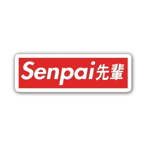 Senpai Sticker featuring stylish design, perfect for laptops, water bottles, and diaries. Made from durable PVC material for long-lasting appeal.