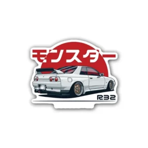 A Skyline R32 GTR sticker ideal for laptops, diaries, bottles, and more, perfect as a gift for car enthusiasts.