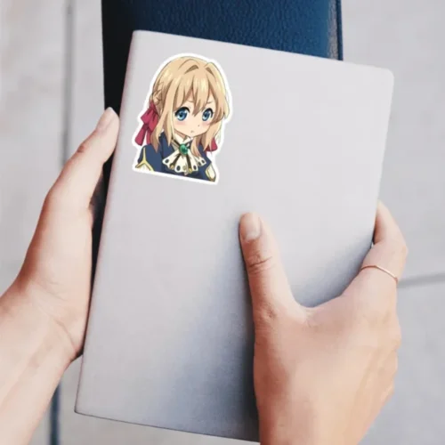Violet Evergarden Sticker featuring elegant design, ideal for laptops, water bottles, and diaries. Made from durable PVC material for lasting beauty.