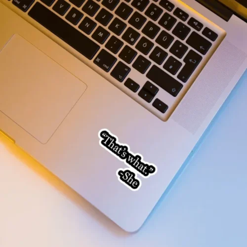 That’s What She Said Sticker featuring humorous design, perfect for laptops, water bottles, and diaries. Made from durable PVC material for lasting laughter.