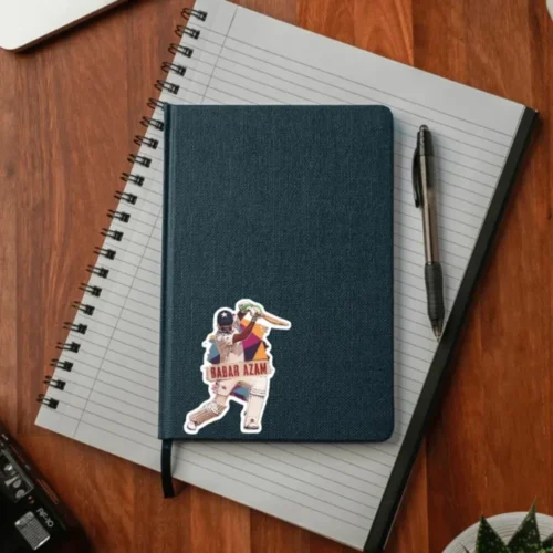 Babar Azam Sticker featuring cricket-themed design, perfect for laptops, water bottles, and diaries. Made from durable PVC material for lasting admiration.