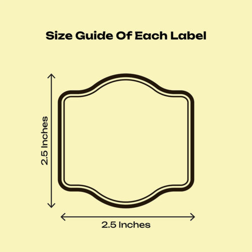 Pantry label size guide – decorative square label measuring 2.5 x 2.5 inches, suitable for kitchen jars and baking essentials container stickers.