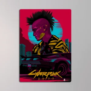 Cyberpunk Neon Samurai Metal Poster
