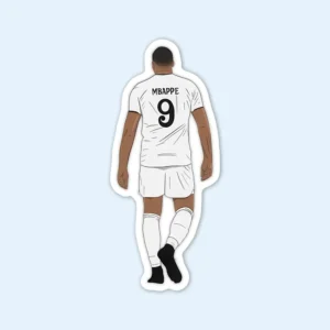 Mbappe sticker featuring a soccer player with the number 9, capturing the essence of athleticism and excitement.