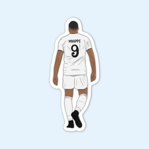 Mbappe sticker featuring a soccer player with the number 9, capturing the essence of athleticism and excitement.
