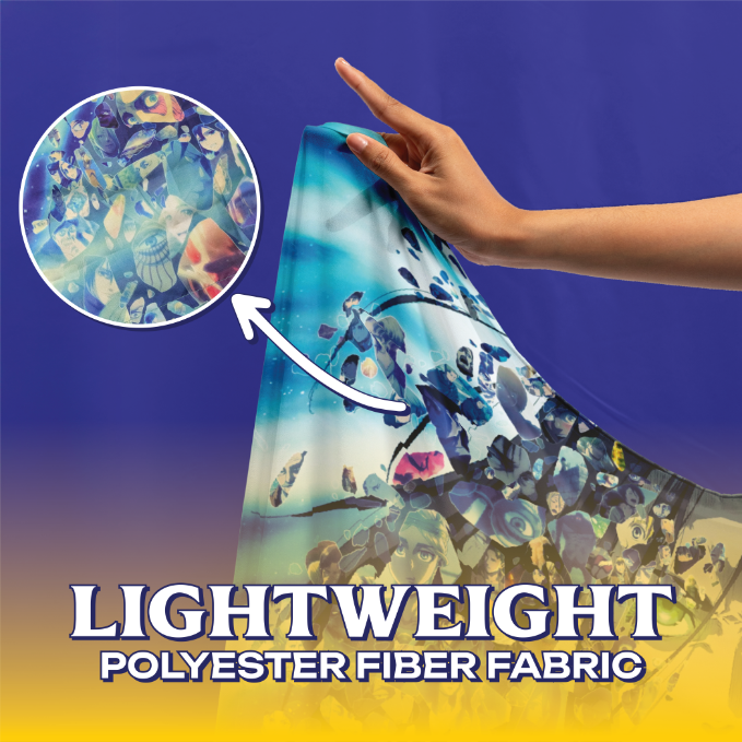 Eren Yeager Fragment Tapestry material Close-up of the lightweight polyester fabric on the Eren Yeager Fragment Tapestry, highlighting the high-definition anime print quality and soft texture.