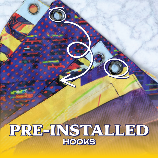 Corner detail of the Miles Morales Spider-Verse Tapestry displaying pre-installed metal grommets for durable and easy wall hanging.