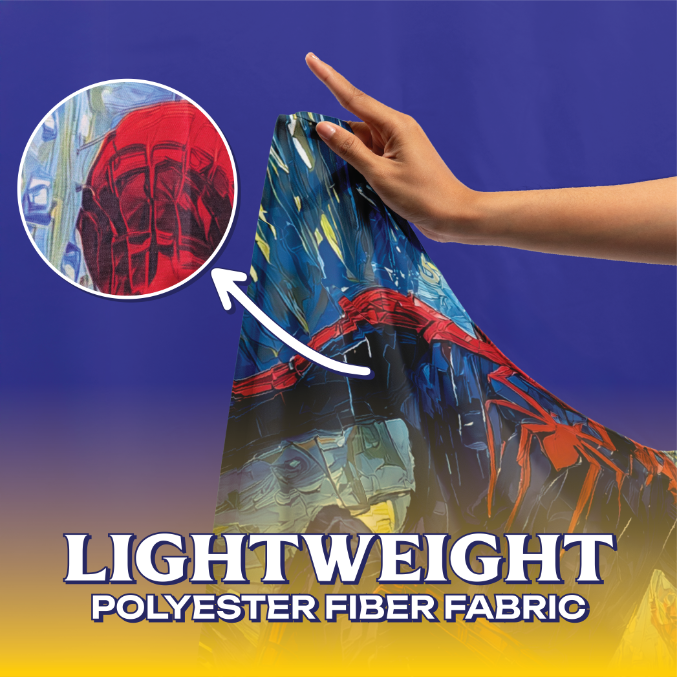 Spider-Man City Canvas Tapestry material Close-up of the soft polyester fabric on the Spider-Man City Canvas Tapestry, showing the high-quality print texture and lightweight feel.