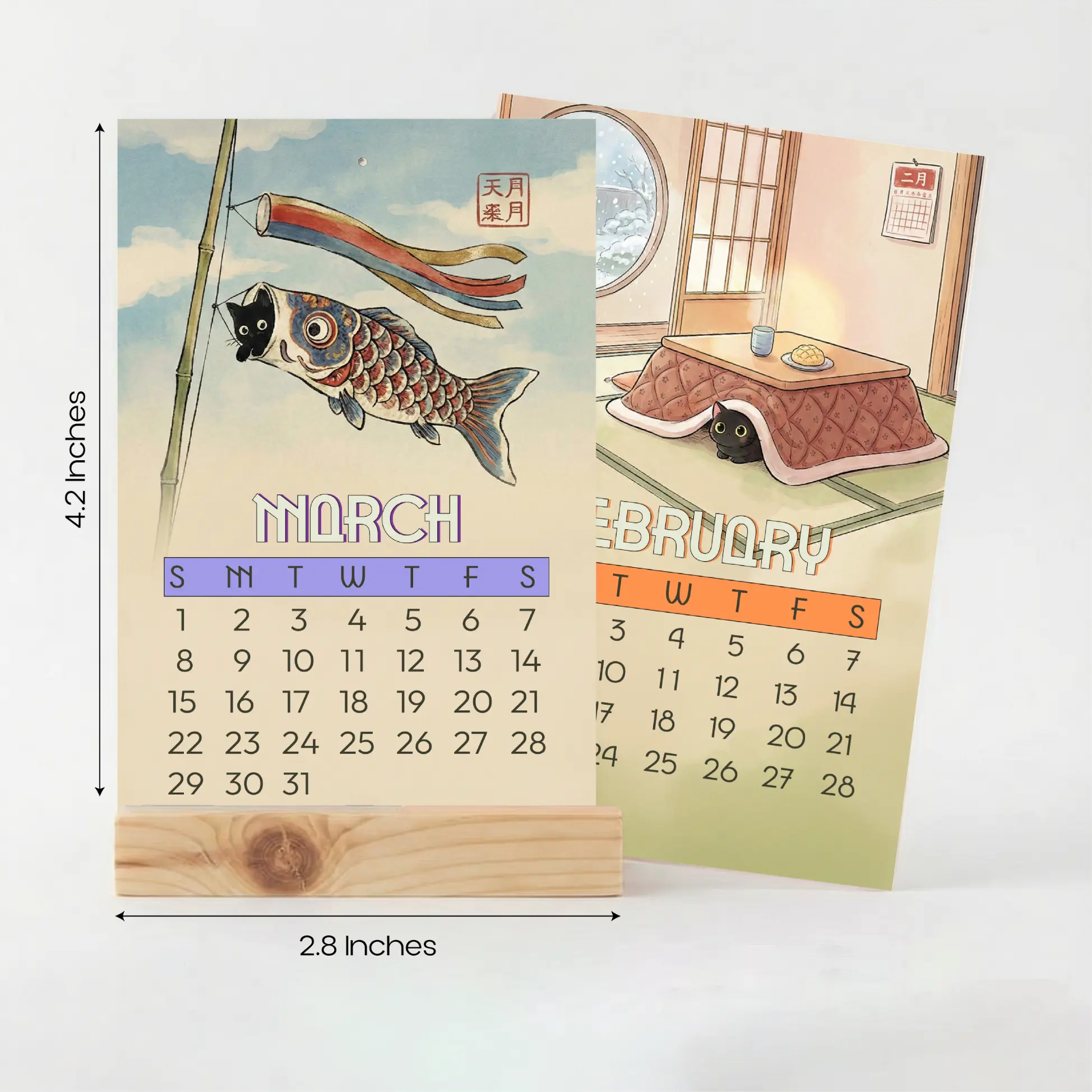 Cozy Cats 2026 Mini Desk Calendar size guide