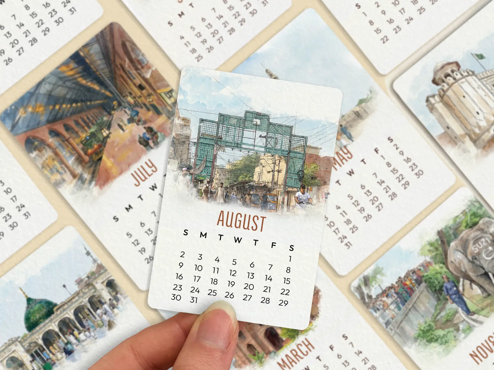 Nostalgic Lahore 2026 Mini Calendar in hand