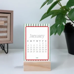 Pastel Geometric 2026 Mini Calendar with Wooden Stand