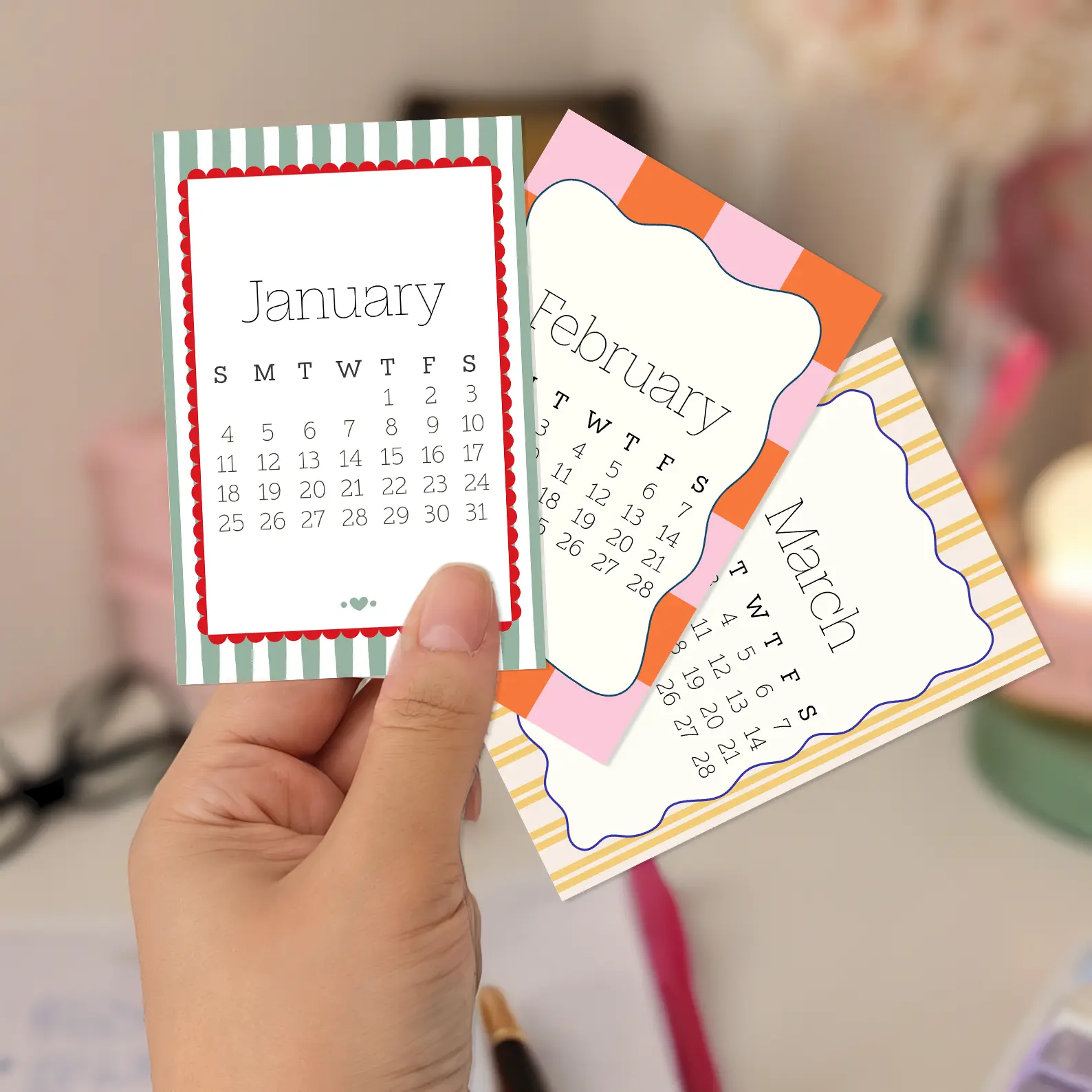 Pastel Geometric 2026 Mini Calendar in hand